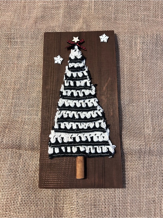 Other - Handmade Black & White Crochet Christmas Tree Wall Art